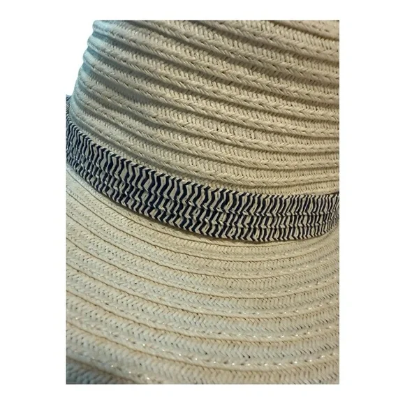 World Market Wide Brim Straw Hat with Blue‎ Trim and Bow With Button Style - Picture 8 of 15